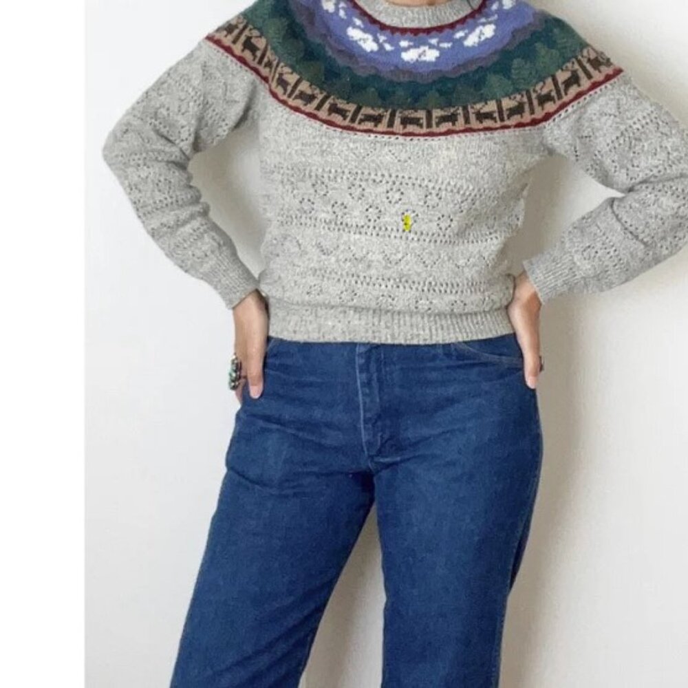 Vintage acrylic/wool sweater/Deer sweater
